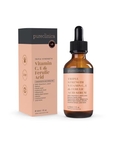 Triple Strength Vitamin C E & Ferulic Acid Serum (w/ Retinol & double weight Hyaluronic Acid) 30ml / 1 fl oz. 1 Fl Oz (Pack of 1)