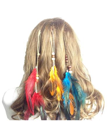 Jurxy B hmische Pfau Feder headdress headband women hippie boho indian headband gypsies headwear bb clip woman girl favorite hair jewelry - yellow red blue