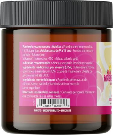 Pure Lab Vitamins - Magnesium Glycinate Raspberry Lemon Powder Mix 214g - Magnesium Supplement for Muscle Cramps Relaxation Sleep Support Healthy Bones and Teeth - Buy Online on GoSupps.com