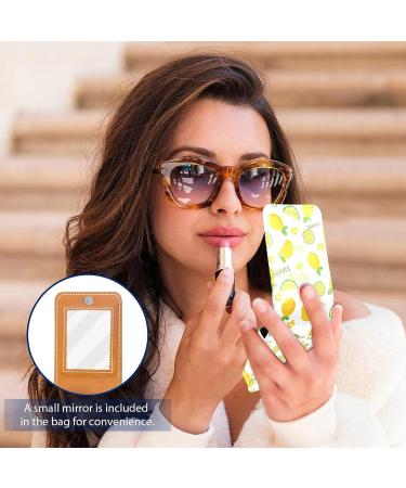 Summer Lemon Pattern Lip Gloss Holder | Portable Makeup Bag & Lipstick Organizer with Mirror | Travel Mini Storage Case for Women | Multicolored 9.5x2x7 cm - Buy Online on GoSupps.com