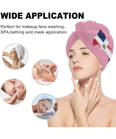 Dominican Republic Flag Microfiber Hair Towel Wrap for Women - Super Absorbent 10x26 Inch Hair Turban with Button - Buy Online on GoSupps.com