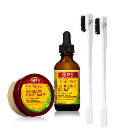 ORS HAIRestore Fertilizing Temple Balm and Hair Serum Bundle with Ritzy Beauty Edge Brushes