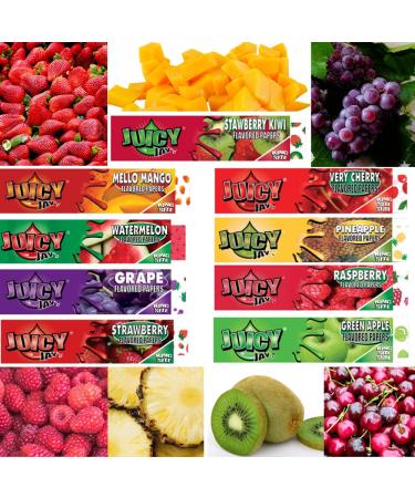 Juicy Jays Flavoured Rolling Papers King Size Slim (9 Packs) Fresh Fruit Bundle Strawberry Very Cherry Grape Raspberry Strawberry Kiwi Mello Mango Watermelon Green Apple and Pineapple
