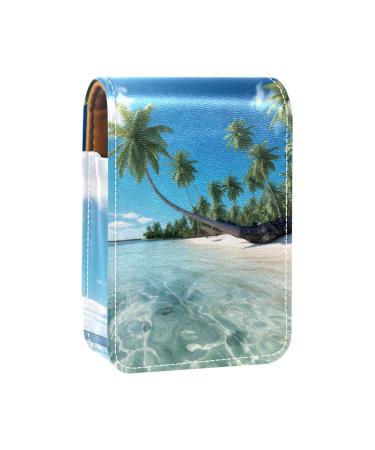 Travel Lipstick Organizer Case Lipstick Case Portable Makeup Bag With Mirror Tropical Scenery View on Beach U855y8wtyk