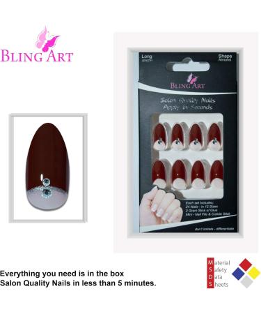 Bling Art Almond False Nails Fake Stiletto Gel Glitter Glossy Acrylic Long 24 Tips Glue (Crystal Passion) - Buy Online on GoSupps.com