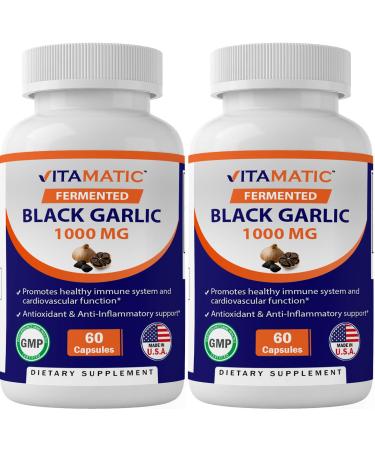 2 Pack - Vitamatic Fermented Black Garlic Extract 1000 mg 60 Capsules - Non-GMO, Gluten Free - Antioxidant and Cholesterol Support (Total 120 Capsules)