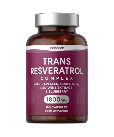 Trans Resveratrol Supplement | 1800mg | 180 Capsules | Complex with Grapeseed Grape Skin Red Wine Extract and Blueberry | Source of Polyphenols | by Horbaach - Buy Online on GoSupps.com