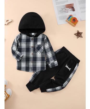 Naiyafly Toddler Boys Hoodie Plaid Sweatshirt + Pants Outfit Set | 18-24 Months Dark Blue Plaid - Buy Online on GoSupps.com