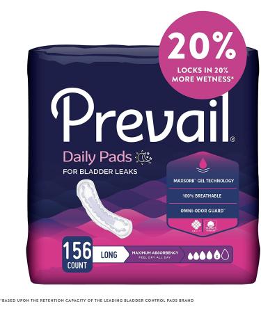 Prevail Incontinence Bladder Control Pads for Women | Maximum Absorbency | Long Length | 156 Count (39 Count, Pack of 4) - Buy Online on GoSupps.com