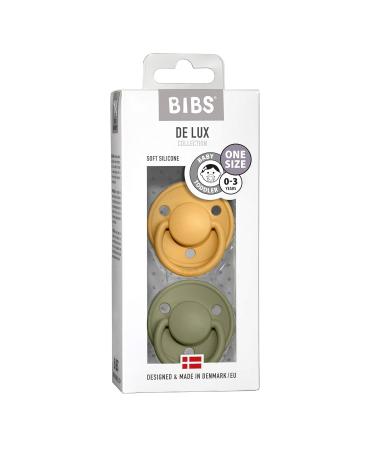 BIBS De Lux Baby Pacifier 2-Pack | Made in Denmark | BPA Free | Silicone OneSize | Honey Bee/Olive - Buy Online on GoSupps.com