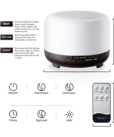 500ml Aroma Diffuser - Topsect Ultrasonic Humidifier with Remote Control 7 Colors Auto Shut-off | International Shipping - Buy Online on GoSupps.com