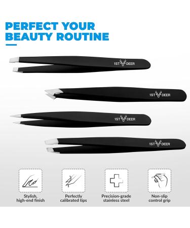 Deer Precision Tweezers Set - Stainless Steel, Professional Ingrown Hair Remover with Carry Pouch for Men & Women - Buy Online on GoSupps.com