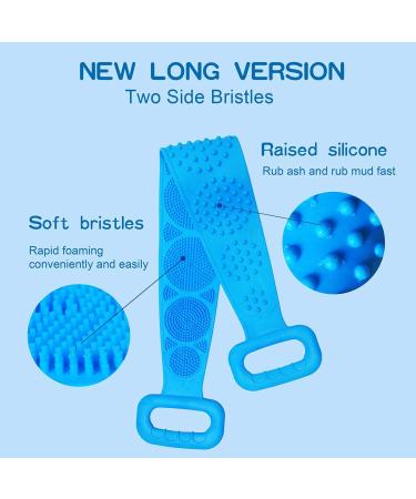 Double Sided Silicone Body Scrubber for Shower - Exfoliating Long Back Scrubber - Blue - Buy Online on GoSupps.com
