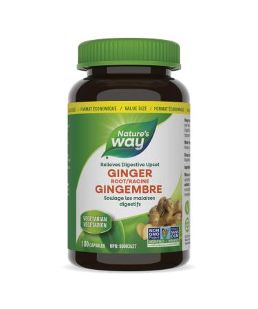 Nature's Way Ginger Root Traditional Digestive Support Supplement - Used in Herbal Medicine to Help Relieve Digestive Upset Non-GMO - 180 Vegetarian Capsules Value Size 180 count (Pack of 1) Supplement