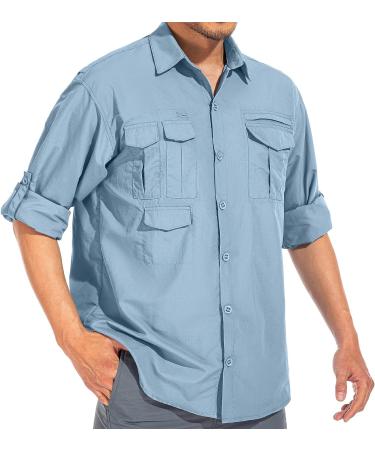 Men's Sun Protection Hiking Fishing Safari Shirt | Quick Dry Cargo | Blue X-Large - Buy Online on GoSupps.com