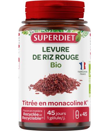 SUPERDIET - RED RICE YEAST - Organic - Vegan - Titled in monacolin K - Made in France - 45 capsules