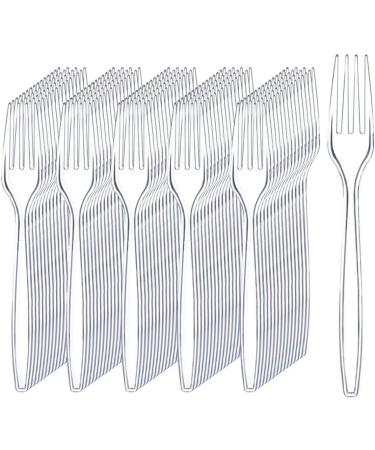 Cangfort Plastic Cutlery - 100 Disposable Plastic Forks 6 Inch- Thick Matte Handle Transparent & Sturdy - Ideal for Birthday BBQ Wedding & More 100Pcs of Disposable Forks
