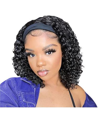 JCL Curly Headband Wig Human Hair 180% Density 12 Inch Headband Wigs Human Hair Wigs for Black Women Human Hair Deep Wave None Lace Front Wigs Human Hair Wear and Go Glueless Wig Natural Color 12 Inch Natural Color