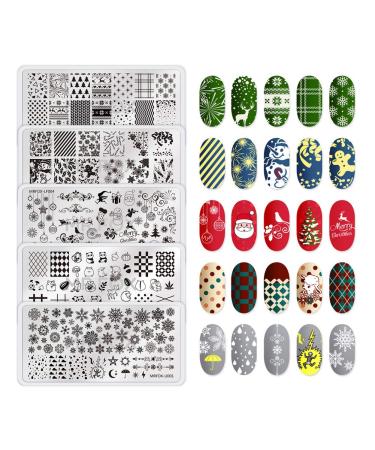 MRFOX Nail Print Board Set Christmas Snow and Lightning Theme Pattern Leaf Nail Art DIY Stamping Template