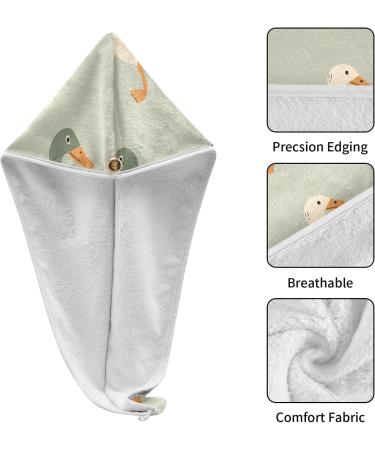 Super Absorbent Green White Goose Hair Towel 2 Pack - Quick Dry Hair Turbans with Button Twisty Wrap for Women & Girls - Ideal for Fast Hair Drying - Buy Online on GoSupps.com