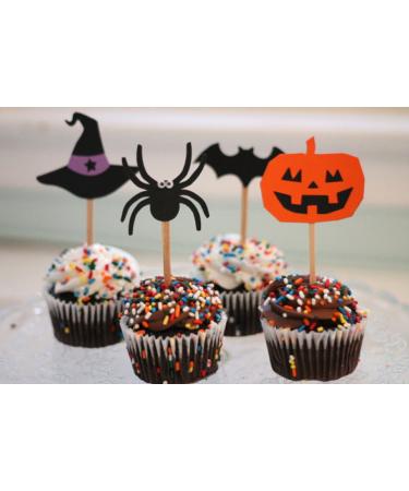 The Crafty Owl Fun Jack O' Lantern Spiders and Witch Hats Cupcake Toppers for Halloween. set of 12