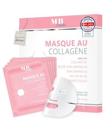 Medical Beauty Cosmetics MB Cosmetics Collagen Mask - With Hyaluronic Acid Niacinamides & Probiotics - Hydrating Hydrogel Face Mask to Reduce Wrinkles Ultra-Concentrated at 52 000ppm 5 Masks