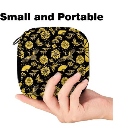 MUOOUM Menstrual Pad Bag | Zipper Sanitary Napkin Bag for Women Girls | Golden Crane Fan Flower Design | Multi-colored 6 - Buy Online on GoSupps.com