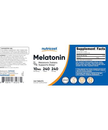 Nutricost Melatonin 10mg 240 Tablets - 10mg Per Serving Non-GMO Gluten Free - Buy Online on GoSupps.com