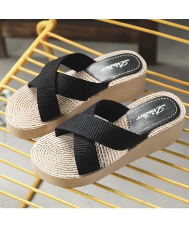 HSYHKDSY Women's Wedge Heel Plateaus Sandals - Elegant Glittering Summer Shoes for Vacation - Comfortable Casual Footwear in Black (5.5 UK) - Buy Online on GoSupps.com