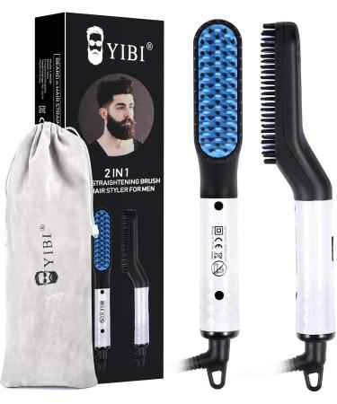 Beard Straightener for Men - Faster Heated Ionic Technology Beard Straightening Comb  Electric Portable Mens Hair Styling Brush for Him Dad Husband White Color Beard Straightner