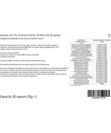  Swanson Swanson Epic Pro - 30 Billion - 25 Good Bacterial Strains with 30 Billion Bacterial Cultures - 30 Capsules - Lab Tested - Soy-Free - Gluten-Free - Non-GMO - Buy Online on GoSupps.com