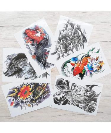 Yesallwas Temporary Tattoo 6 Sheets - Koi Fish, Lotus, Gold Carp Black Fashion Body Stickers - Arm, Shoulder, Chest & Back Tattoo for Men and Women - Buy Online on GoSupps.com
