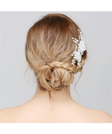 Shop Honey Bear Women's Bridal Jewelry | Flower Hair Feast Accessories | Crystal Rhinestone & Simulated Pearl | Elegant Wedding Hairpieces (White) - Buy Online on GoSupps.com