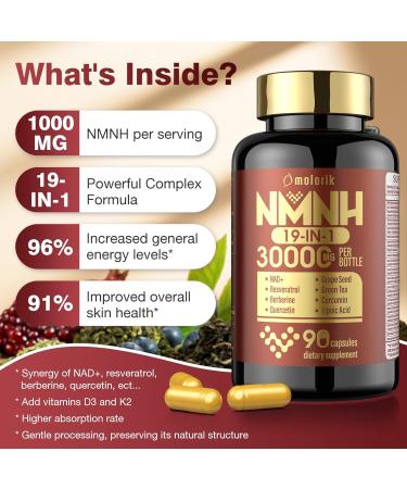 19 in 1 NMNH (Dihydronicotinamide Mononucleotide) 1000mg Per Serving Nad Supplement Boost NAD+ Levels Nad Resveratrol Supplement with Quercetin Vitamin D3 K2 Healthy Aging Energy 90 Capsules 90 Count (Pack of 1) Red - Buy Online on GoSupps.com