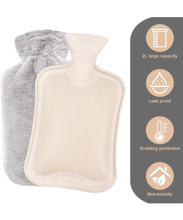 Bonilife Hot Water Bottle with Fluffy Cover - 2L Large Hot Water Bag for Men and Women - Pain Relief for Back and Neck - Cosy Nights - Light Grey - Buy Online on GoSupps.com
