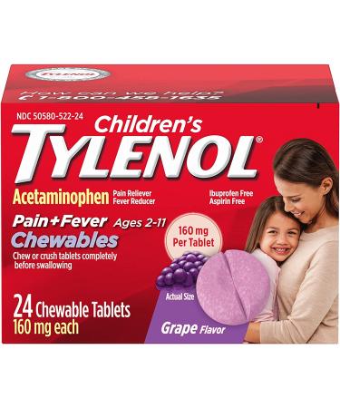 Children's Tylenol Chewables 160mg Acetaminophen | Grape Flavor 24 ct - Pain & Fever Relief - Buy Online on GoSupps.com