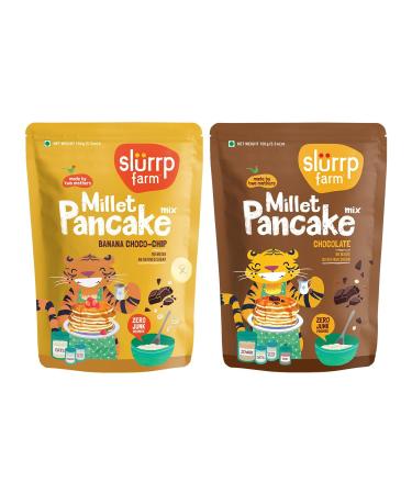 Slurrp Farm Instant Breakfast Millet Pancake Mix Banana Choco-Chip Supergrains And Chocolate Natural And Healthy Food 100% Vegetarian Eggless Healthy Breakfast for Kids & Adults 150g (Pack Of 2)