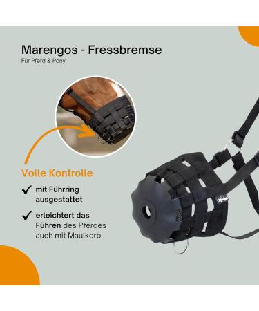 Marengos Fressbremse Horse & Pony Muzzle | Adjustable Black Muzzle for Shetland Pony and Warmbloods | Control Grass Consumption & Assist with Health Issues - Buy Online on GoSupps.com