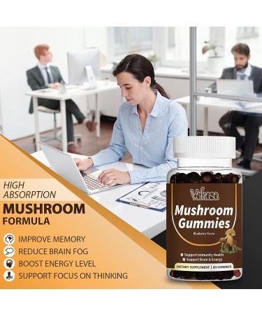 Vakasa Mushroom Gummies 10 Blend 2500mg Complex with Maitake Lions Mane Reishi Cordyceps Chaga Turkey Tail - Brain Booster, Focus, Immune Support, Energy - 60 Gummies - Buy Online on GoSupps.com