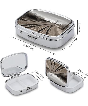 Train Track Print Pill Box - Decorative 2 Compartment Portable Medicine Organizer for Easy Travel - Buy Online on GoSupps.com