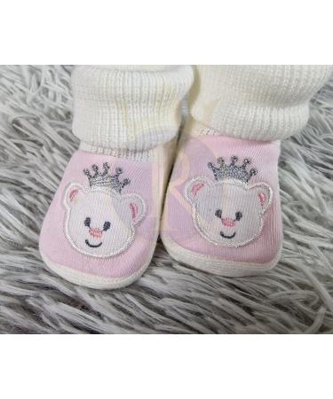 Royal Icon 2 x Pairs Baby Booties 0-3 Months | Soft & Stylish Newborn Slippers | Ideal for Indoor & Outdoor Use | White Pink Teddy Design - Buy Online on GoSupps.com