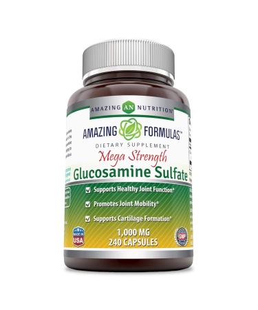 Amazing Formulas Glucosamine Sulfate (Mega Strength) Supplement - 1000 Mg, 240 Capsules (Non-GMO,Gluten Free) Supports Healthy Joint Function - Promotes Joint Mobility - Supports Cartilage Formation.