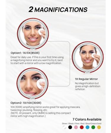 OMIRO Compact Mirror with 1x/10x Magnification Round with PU Leather Ultra-Portable for Purses and Travel (Glitter Red) 1X/10X-(300R) Glitter-red - Buy Online on GoSupps.com