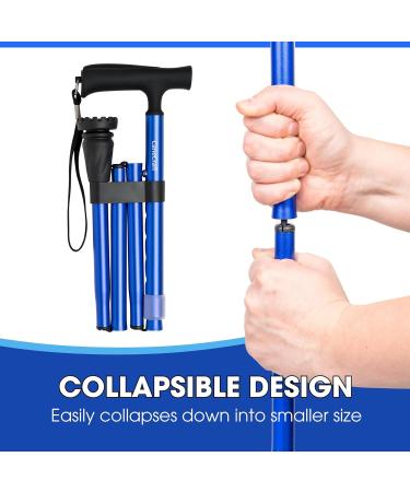 CaneCraft Blue Folding Walking Stick for Men & Women - Adjustable Mobility Aid for Elderly - Bag Included - Perfect for Seniors & Adults - Buy Online on GoSupps.com