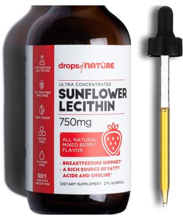 Sunflower Lecithin, Liquid Drops 750mg Liquid Supplement, Pure Vegan Sublingual, Provides Breastfeeding, Digestion Support, Non-GMO