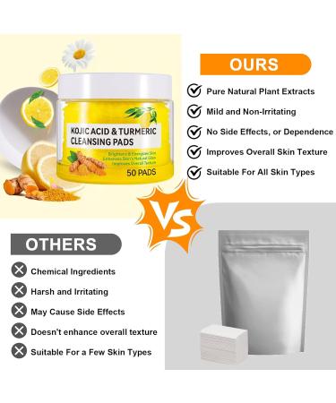 Kojic Acid and Turmeric Cleansing Pads for Dark Spots Turmeric Kojic Acid Cleansing Pads for Face & Body with Vitamin B5 Exfoliating Cleansing Pads for All Skin Types - 50 pads - Buy Online on GoSupps.com
