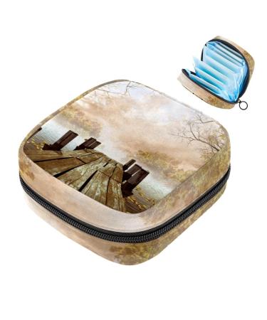 Antique Nature Bridge Near Lake Womenbinden Storage Pocket Large menstrual cup pocket with zipper periodic inserts bags panty liners tampons for girls and women multi-colored 05