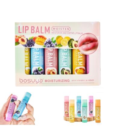 6 Pack Fruit Flent Lip Balm Set for Girls - Moisturizing Hydrating Lip Care Gift Natural Anti-Dry Anti-Crack Gloss for Dry & Chapped Christmas Birthday Gifts for Women Teens