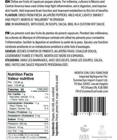 AKNA Dried Chipotle Morita Chili Peppers Authentic Whole Mexican Chili Peppers 170g Vacuum Pack - Buy Online on GoSupps.com