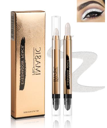 Eyeshadow Stick - 1Pcs Glitter Shimmer Eye shadow Stick with Brush Rotatable Eye Brightener Pencil Crayon Long Lasting Waterproof for Smoky Metallic Eye Makeup-1# 01# Pearl
